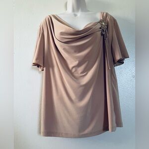 Chic Beige Women's Blouse with Floral Detail